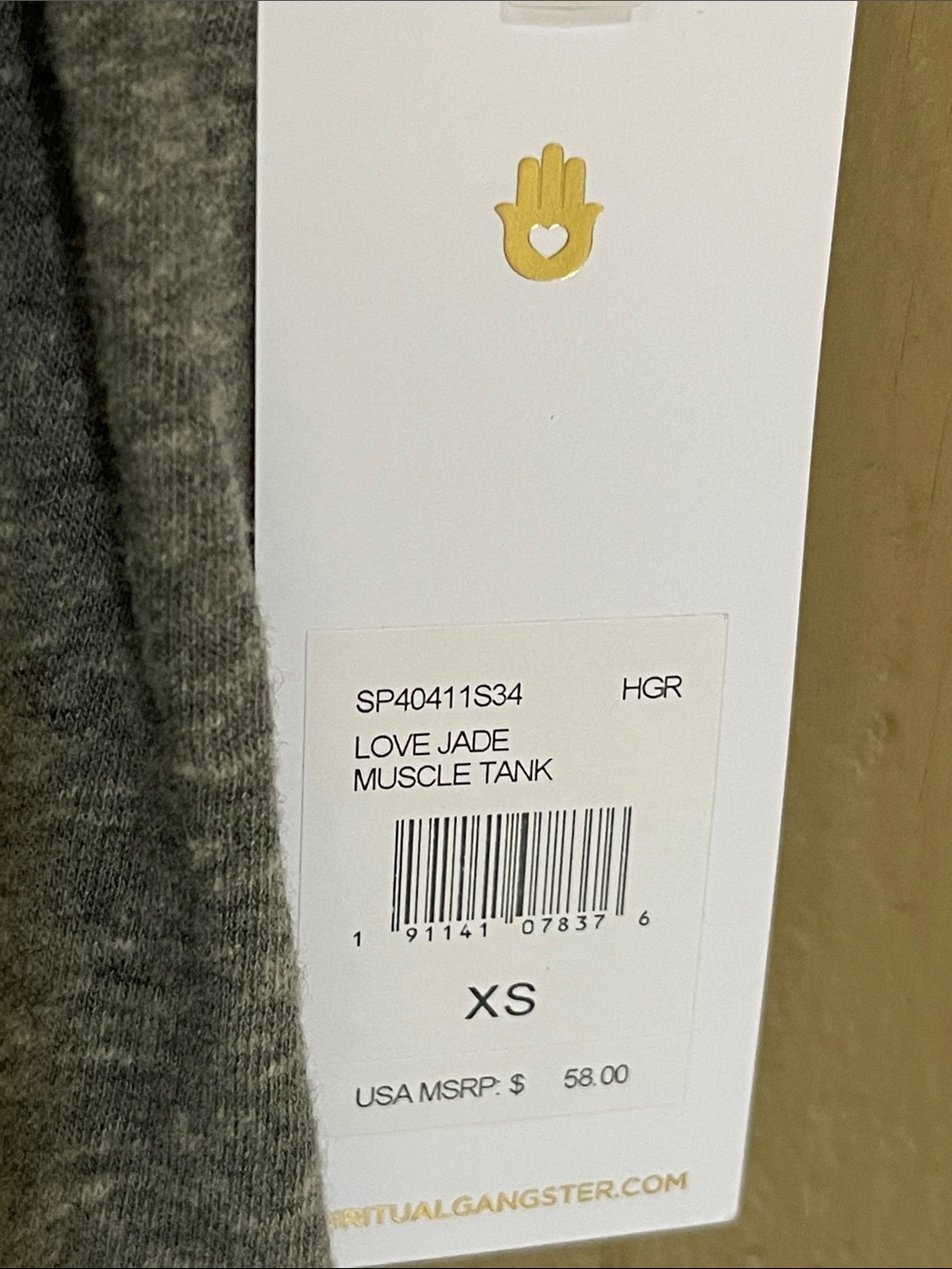 Spiritual Gangster Love Jade Muscle Tank in Heather Gray Size XS - Picture 3 of 8